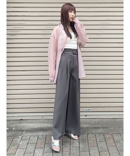 MURUA ブラウス シャツ シアーシャイニーボリュームスリーブ
