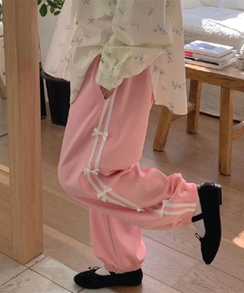スウェットパンツ ジャージ リボン付き サイドラインジャージパンツ