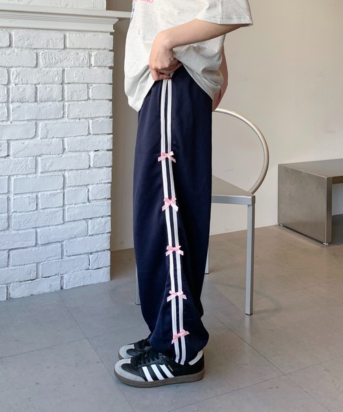ワイドレッグジャージ スウェットパンツ サイドライン 1858 CLEA スウェットパンツ ジャージ サイドリボン ラインワイド