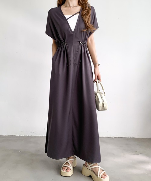 emi+ ワンピース ウエストドロストVネックワンピース : ZOZOTOWN