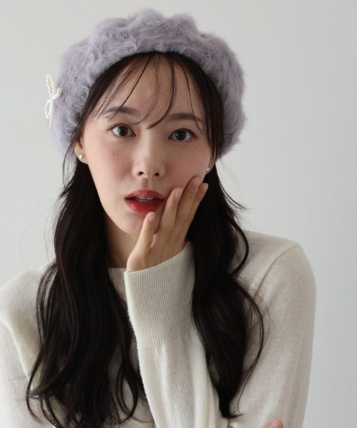 keimfleck*333studio ファー帽子　レース　リボン　2way keimfleck*333studio ファー帽子 レース リボン 2way