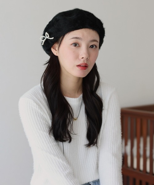 BLUEEAST（ブルーイースト） 帽子 ベレー帽 パールリボンファーベレー