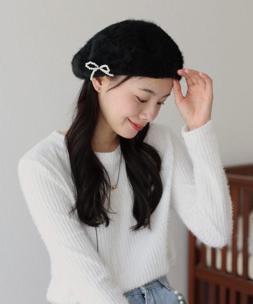M me eme Etoile ribbon beret ベレー帽 White Pearl Ribbon Beret