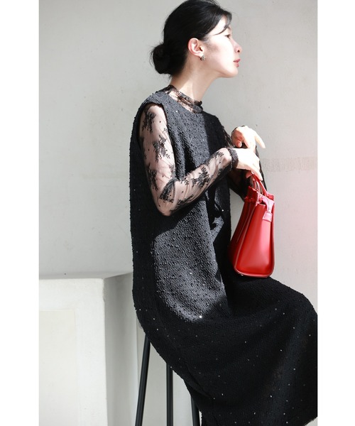 cawaii ワンピース スパンコールが優しく煌めくツイード風キレイめ