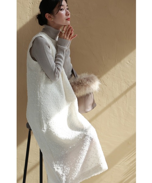 cawaii ワンピース スパンコールが優しく煌めくツイード風キレイめ