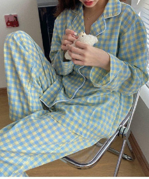 パジャマ ルームウェア チェック柄パジャマ 部屋着 レディース