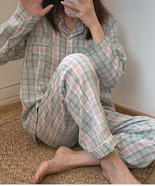 パジャマ ルームウェア チェック柄パジャマ 部屋着 レディース