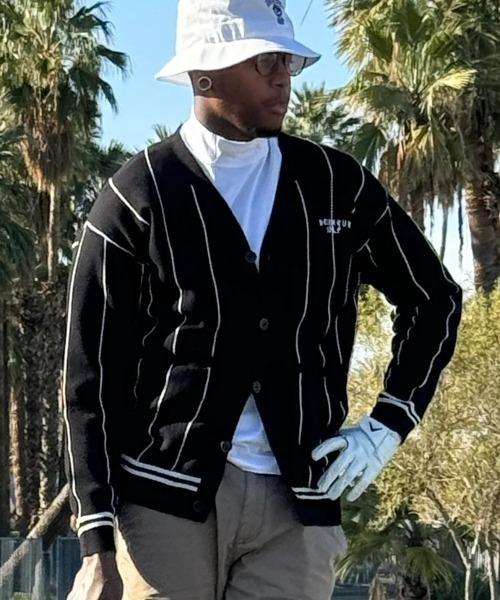 DEVEREUX GOLF カーディガン コットンストライプカーディガン メンズ