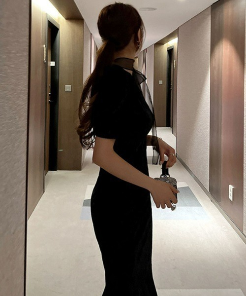 Ritomo De Ricco ドレス ベルベットシアーフレアブラックドレス