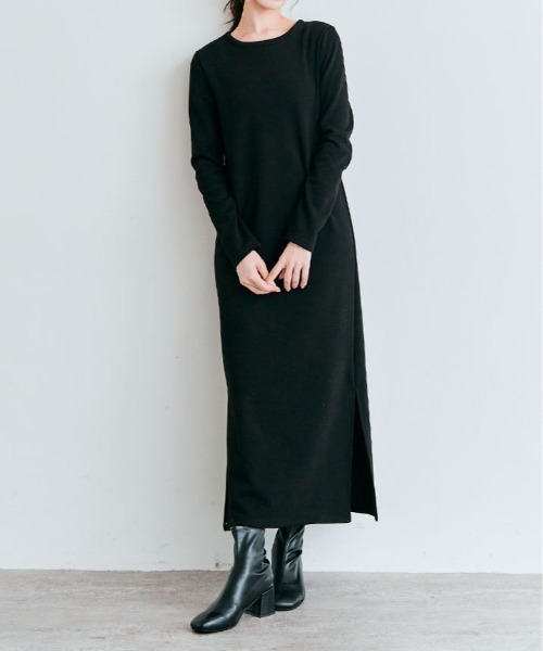 プラスオトハ 裏起毛ブラックロングワンピース ワンピース 裏起毛 ロング 全骨格 : ZOZOTOWN Yahoo!店 - 通販 - Yahoo