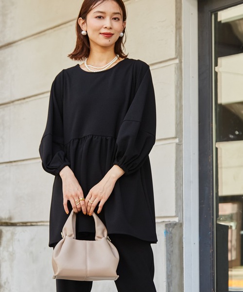 YOIHI ランタンスリーブ ペプラムジップアップブルゾン TWILL TERRY MIX ZIP-UP HOODIE WITH UTILITY SLEEVE POCKET(M Black