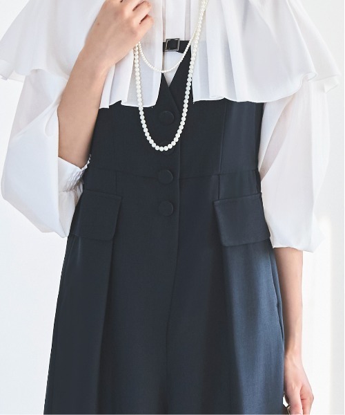 ルイルエブティック RUIRUE BOUTIQUE タックケープカラーブラウス＆サロペットセット （ホワイト×ブラック） 楽天市場】タックケープカラーブラウス＆サロペットセット／ルイ