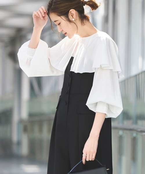 RUIRUE BOUTIQUE セットアップ 洗える ｜ タック ケープカラー