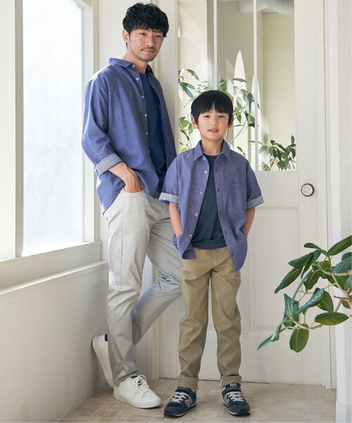 ikka（イッカ） ブラウス シャツ 「親子コーデ」シャンブレー5分袖 