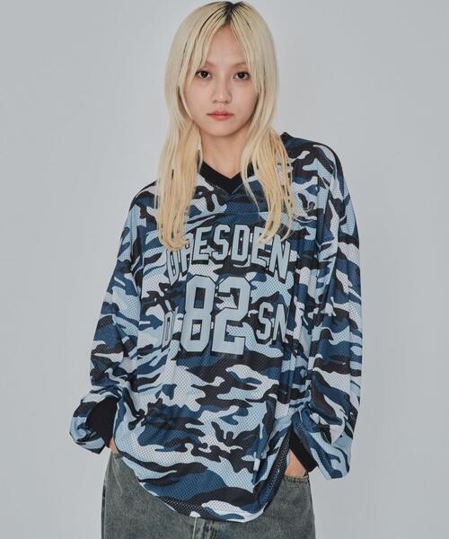 WEGO（ウィゴー） tシャツ WEGO/カモフラナンバリングホッケーロンT