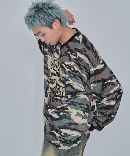 WEGO（ウィゴー） tシャツ WEGO/カモフラナンバリングホッケーロンT