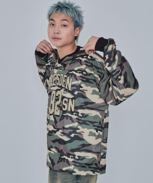 WEGO（ウィゴー） tシャツ WEGO/カモフラナンバリングホッケーロンT