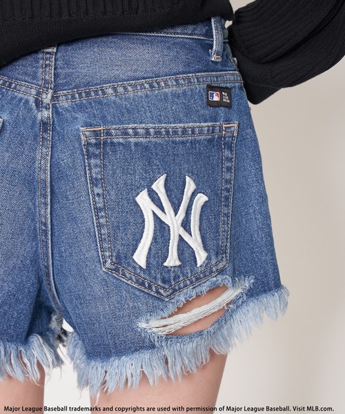 【MLB】ダメージデニムショートパンツ(ブラック、ホワイトソックス)Mサイズ BACK TO THE FIELD ジーンズ デニム デニムパンツ 「MLB