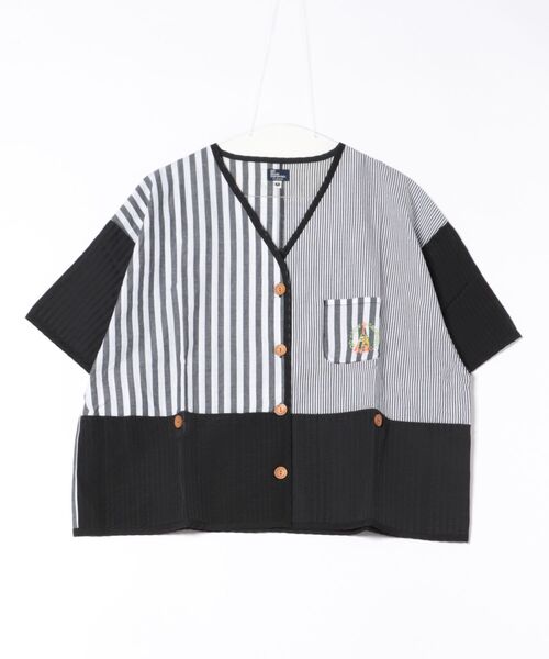 ブラウス シャツ ストライプ/チェックハーフシャツ W レディース