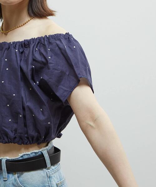カーディガン インド綿ドット刺繍ギャザーボレロブラウス レディース soffitto カーディガン インド綿ドット刺繍ギャザーボレロ