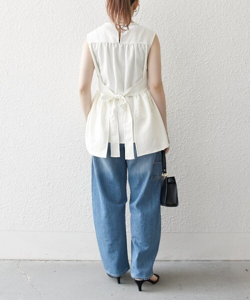 SHIPS for women / シップスウィメン SHIPS any:〈洗濯機可能〉サテン ジャカード ノースリ ペプラム リボン ブラウス SHIPS any:〈洗濯機可能〉サテン ジャカード ノースリ ペプラム