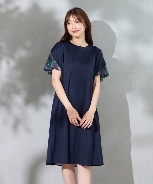 新品 ローズティアラ 42 接触冷感 プリーツ切替ワンピース Rose Tiara（ローズティアラ） ワンピース 「接触冷感/UVカット/手洗い