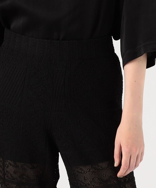 ワイドパンツ パンツ アイレットレース セミワイドパンツ レディースの画像