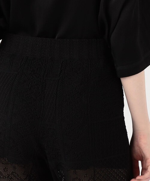 ワイドパンツ パンツ アイレットレース セミワイドパンツ レディースの画像