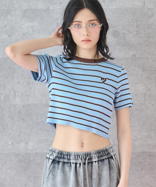ANAP（アナップ） tシャツ ミックスボーダー クロップド Tシャツ