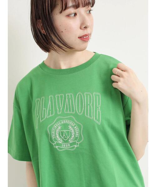45R スマイルロゴ ボーダーカットソー 刺繍ロゴ Samansa Mos2（サマンサモスモス） tシャツ 「接触冷感」刺繍ロゴ
