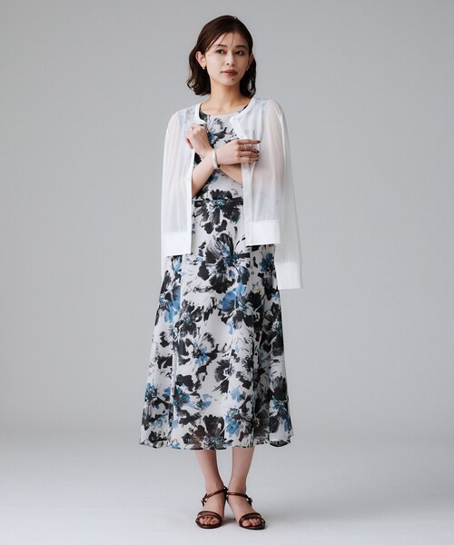 ワンピース 「シアー/エレガント/花柄/夏ワンピ」ペイントフラワーワンピースの画像