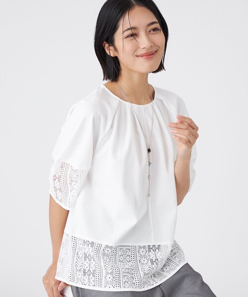 tシャツ 「接触冷感・吸水速乾・抗菌防臭・UV・ウォッシャブル」コンパクト40Gポンチ×ラッセルレース レディース