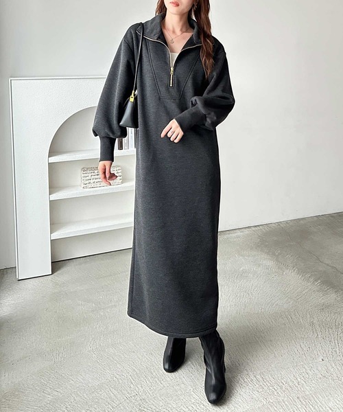 GeeRA（ジーラ） ワンピース 2WAYハーフジップハイネック裏起毛