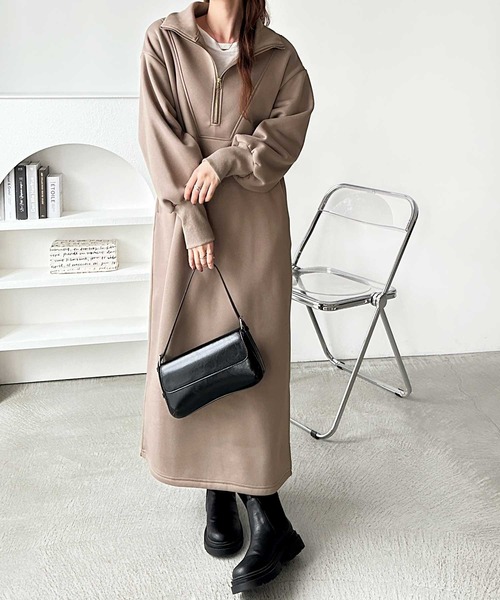 GeeRA（ジーラ） ワンピース 2WAYハーフジップハイネック裏起毛