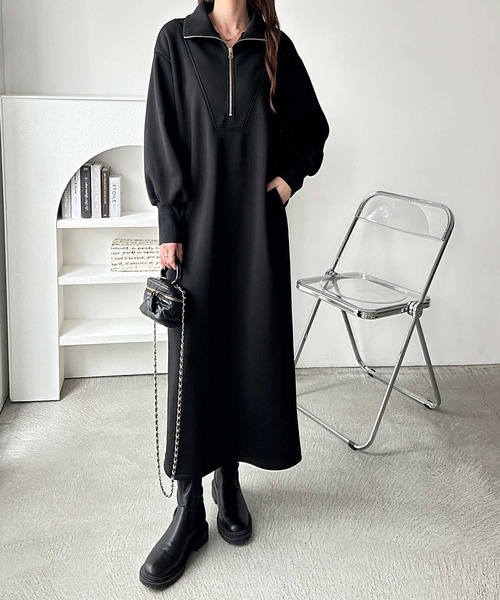 GeeRA（ジーラ） ワンピース 2WAYハーフジップハイネック裏起毛