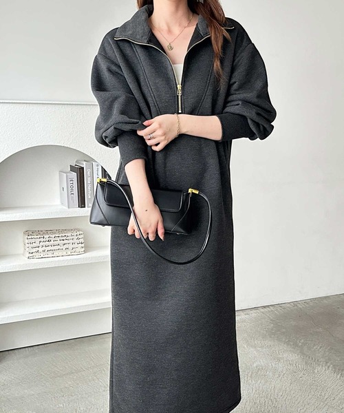 GeeRA（ジーラ） ワンピース 2WAYハーフジップハイネック裏起毛