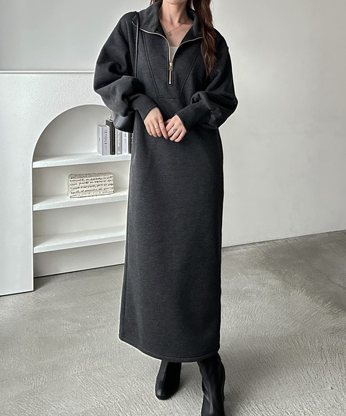 GeeRA（ジーラ） ワンピース 2WAYハーフジップハイネック裏起毛