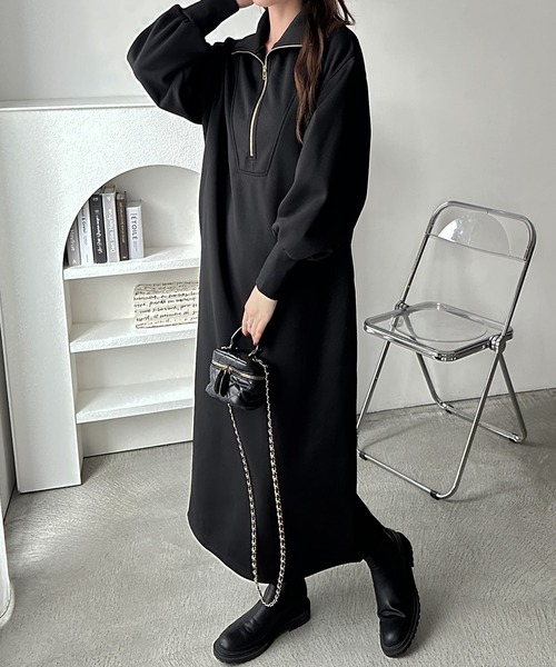 GeeRA（ジーラ） ワンピース 2WAYハーフジップハイネック裏起毛