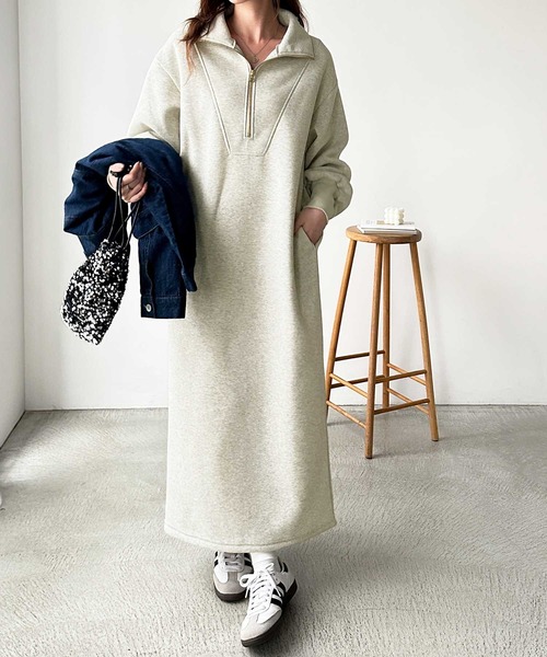 GeeRA（ジーラ） ワンピース 2WAYハーフジップハイネック裏起毛