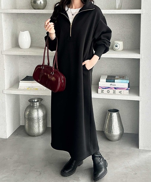 GeeRA（ジーラ） ワンピース 2WAYハーフジップハイネック裏起毛