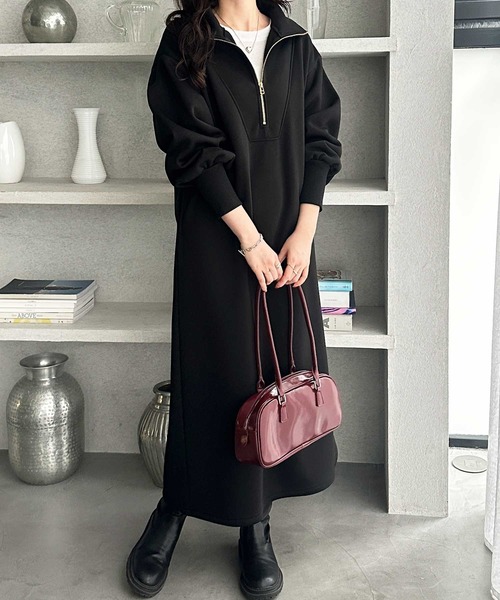 GeeRA（ジーラ） ワンピース 2WAYハーフジップハイネック裏起毛