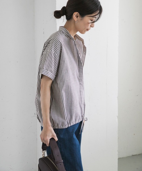 20ss＊Y’s PINK バックフラップストライプバンドカラーシャツ 20ss＊Y's PINK バックフラップストライプバンドカラーシャツ