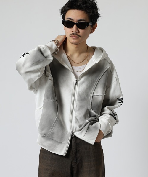 BIKE STAR（バイクスター） パーカー スプレー加工切り替えZIPパーカー