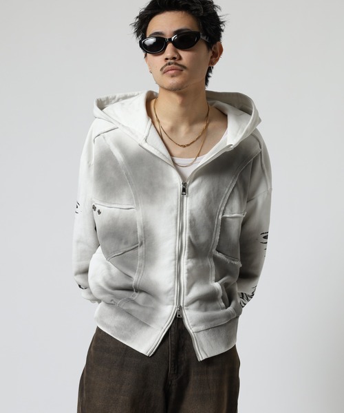 BIKE STAR（バイクスター） パーカー スプレー加工切り替えZIPパーカー