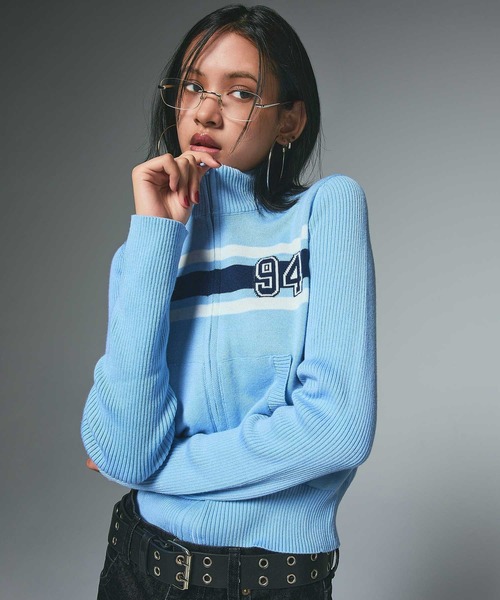 shopgirl73様ご依頼用 X-girl ニット セーター NUMBERING JACQUARD ZIP UP KNIT TOP