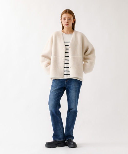 ALOHA　新品MICA&DEAL リーバーシブルノーカラーボアコート MICA&DEAL ノーカラーコート コート 「MICA＆DEAL /マイカアンド