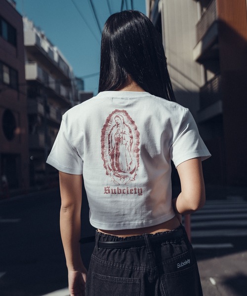 「Subciety」 半袖カットソー X-SMALL ホワイト×ピンク レディース_画像9