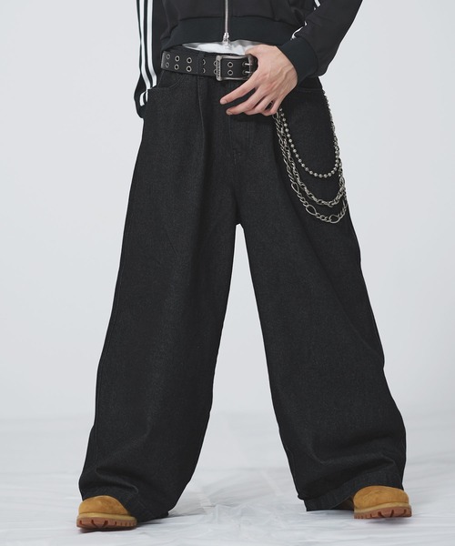 ワイドパンツ ジーンズ ワイドタックマルチカラーデニム「UNISEX