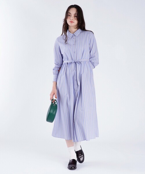 To b. by agnes シャツワンピース ストライプ コットン : ZOZOTOWN