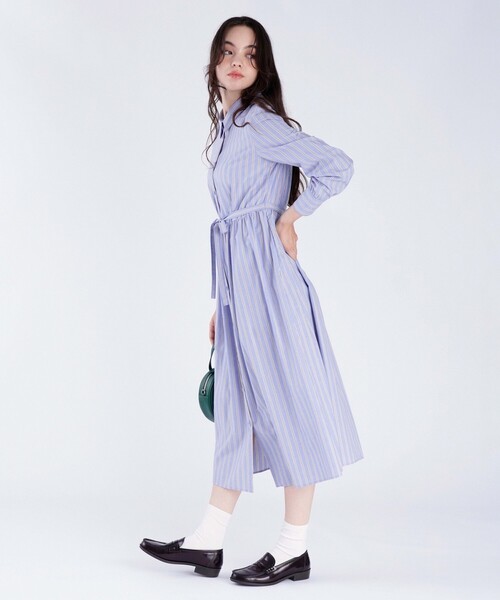 To b. by agnes シャツワンピース ストライプ コットン : ZOZOTOWN